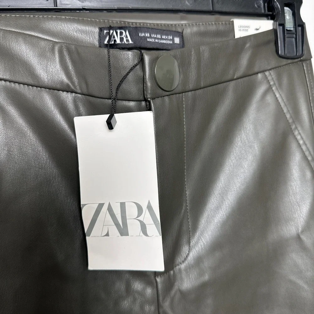 ZARA Black Faux Leather Leggings Hi-Rise Leggings Skinny Pants Size XS